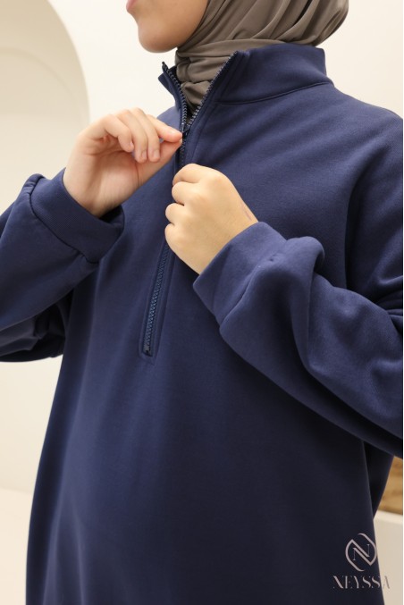 Langes Sweatshirtkleid mit Reißverschlusskragen im Sportswear-Stil