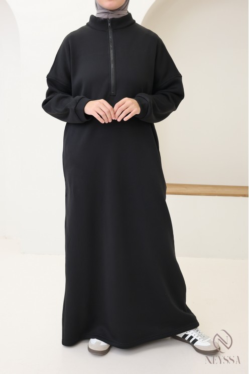 Long zip-up sweatshirt dress, sportswear style, for fall/winter