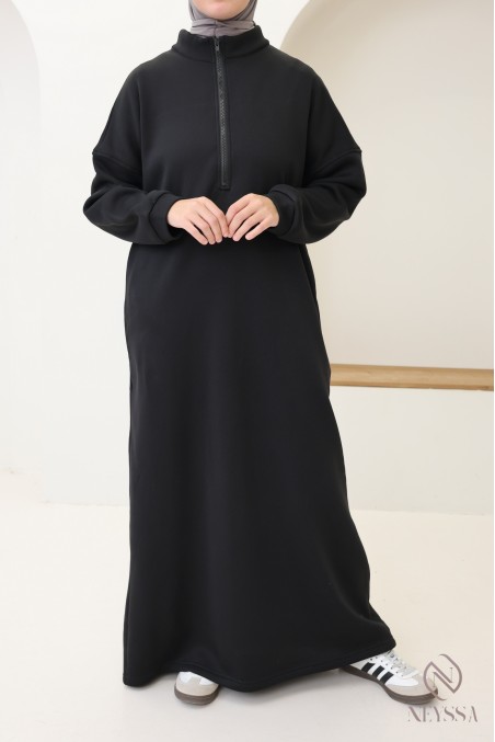 Long zip-up sweatshirt dress, sportswear style, for fall/winter
