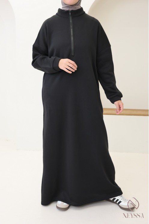 Robe longue sweat col zippé, style sportswear, pour automne/hiver
