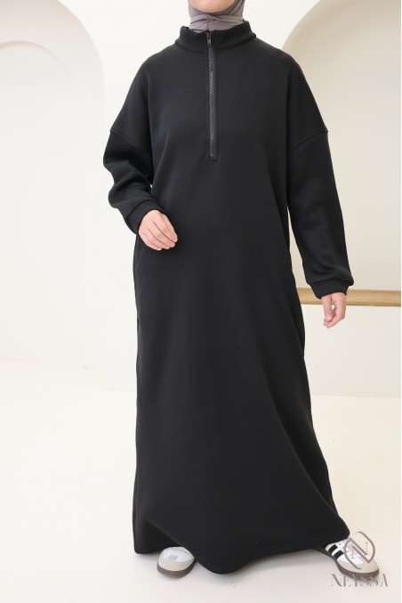 Robe longue sweat col zippé, style sportswear, pour automne/hiver