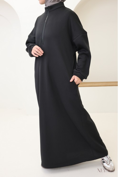 Robe longue sweat col zippé, style sportswear, pour automne/hiver
