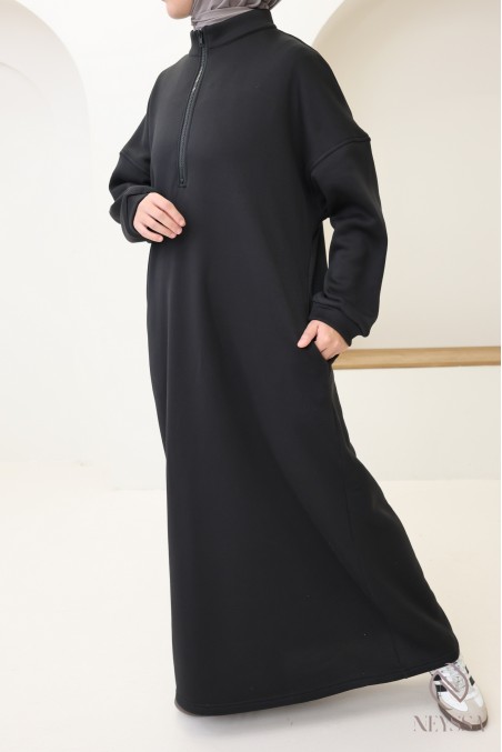Robe longue sweat col zippé, style sportswear, pour automne/hiver