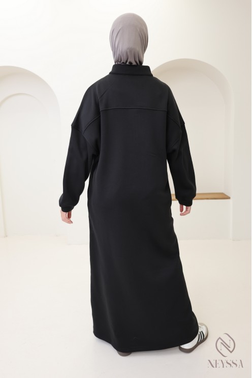 Robe longue sweat col zippé, style sportswear, pour automne/hiver