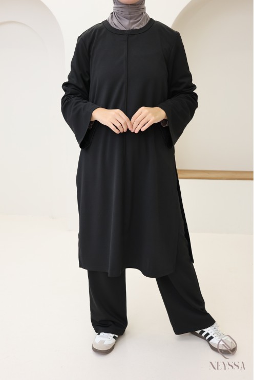 2-teiliges Damen-Set, lange Tunika mit Schlitzen + Hose