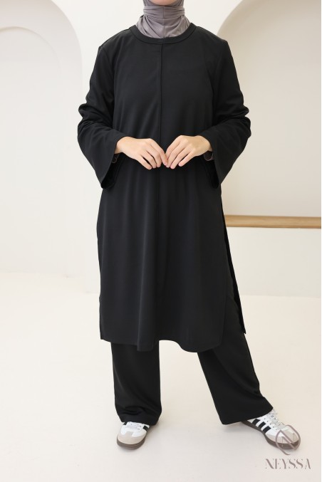 ensemble femme 2 pièces, tunique longue à fentes + pantalon