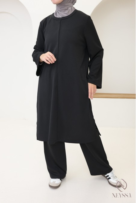 ensemble femme 2 pièces, tunique longue à fentes + pantalon