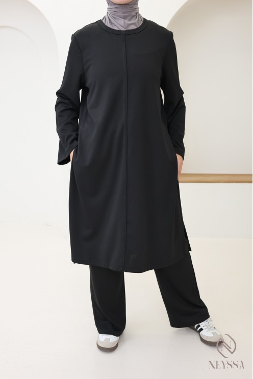 2-teiliges Damen-Set, lange Tunika mit Schlitzen + Hose