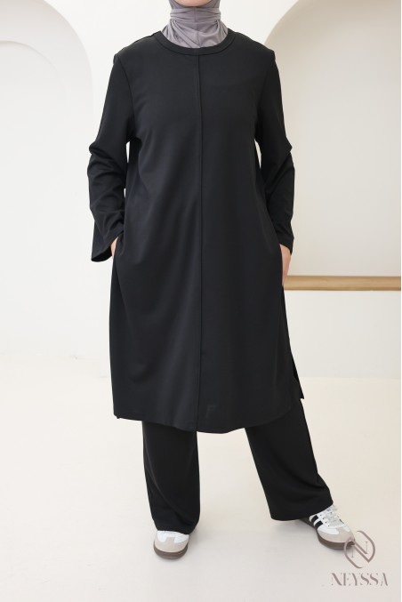 ensemble femme 2 pièces, tunique longue à fentes + pantalon