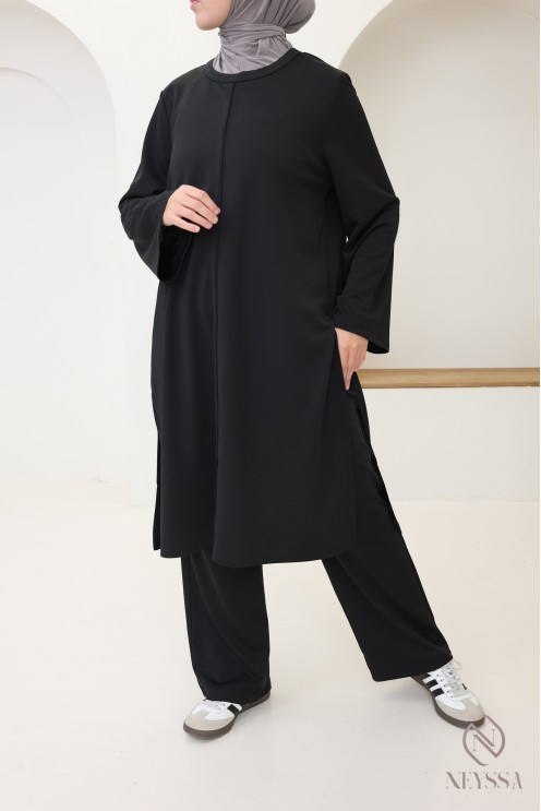 ensemble femme 2 pièces, tunique longue à fentes + pantalon