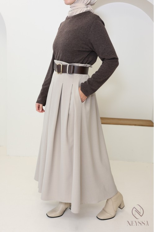 Langes 2-in-1-Kleid: Rock und integriertes Oberteil, elegant