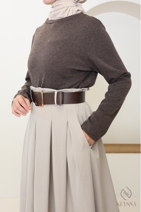 Robe longue 2 en 1 : jupe et haut intégré, élégante pour l'automne