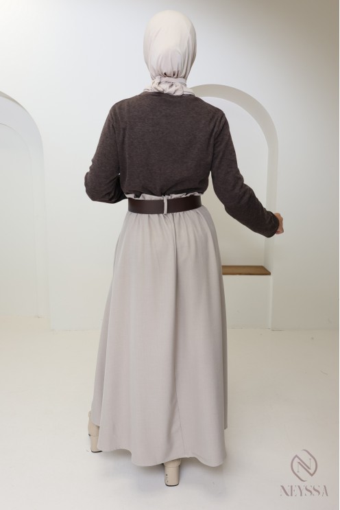 Robe longue 2 en 1 : jupe et haut intégré, élégante pour l'automne