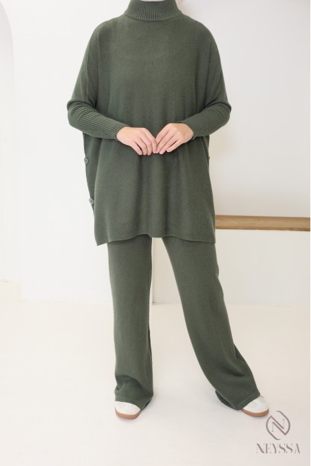 ensemble femme 2 pièces en maille tissée pour l'hiver hijabi