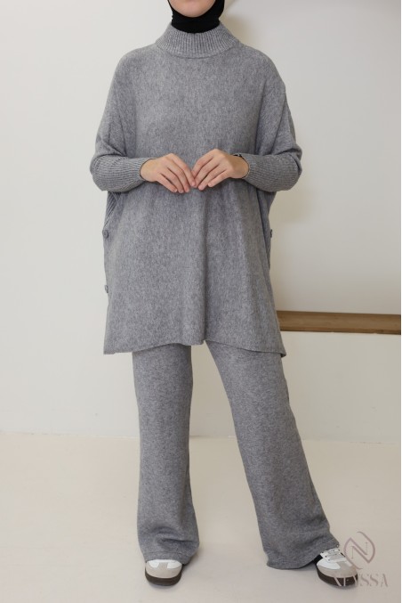 ensemble femme 2 pièces en maille tissée pour l'hiver hijabi