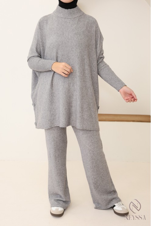 198 / 5 000 Women's 2-piece woven knit set for winter hijabi women