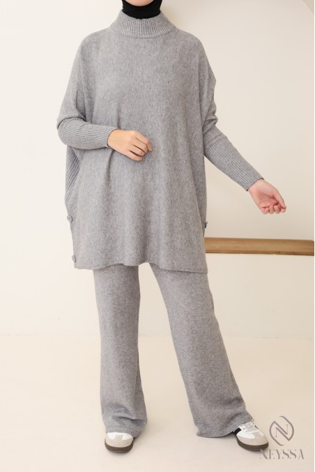 ensemble femme 2 pièces en maille tissée pour l'hiver hijabi