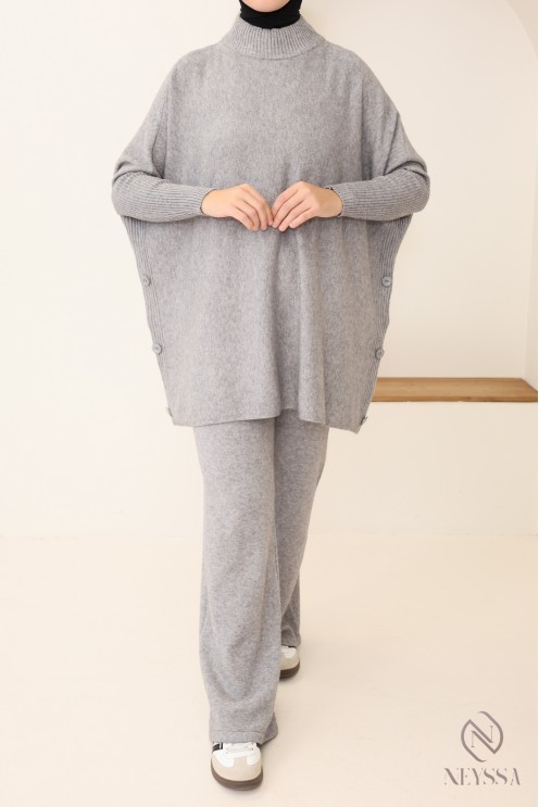 ensemble femme 2 pièces en maille tissée pour l'hiver hijabi