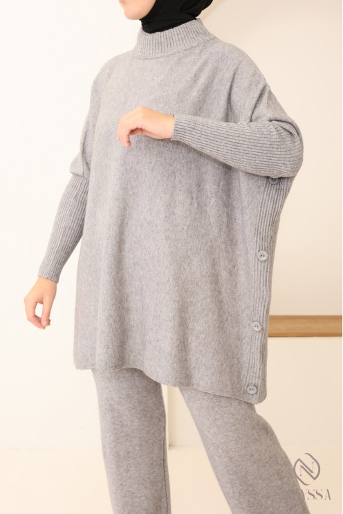 ensemble femme 2 pièces en maille tissée pour l'hiver hijabi