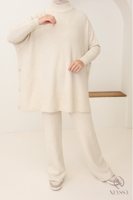 ensemble femme 2 pièces en maille tissée pour l'hiver hijabi