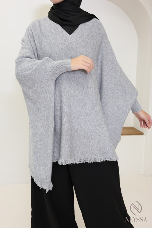 Pull maille à franges col V, coupe papillon extra ample