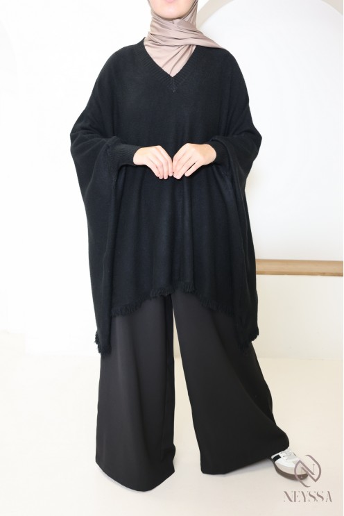 Strickpullover mit Fransen und V-Ausschnitt, Schmetterlingsschnitt