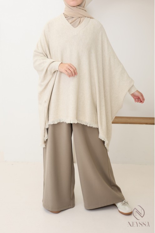 Pull maille à franges col V, coupe papillon extra ample
