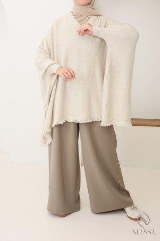 V-neck fringed knit sweater, extra loose butterfly cut