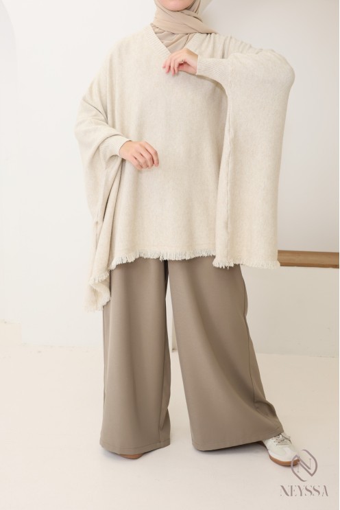 V-neck fringed knit sweater, extra loose butterfly cut