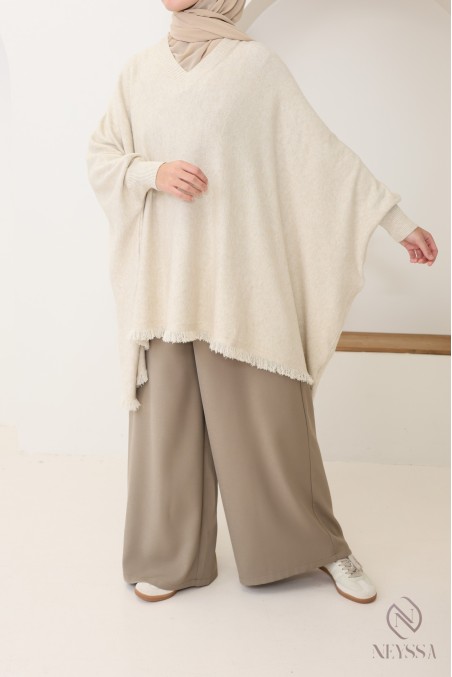 Strickpullover mit Fransen und V-Ausschnitt, Schmetterlingsschnitt