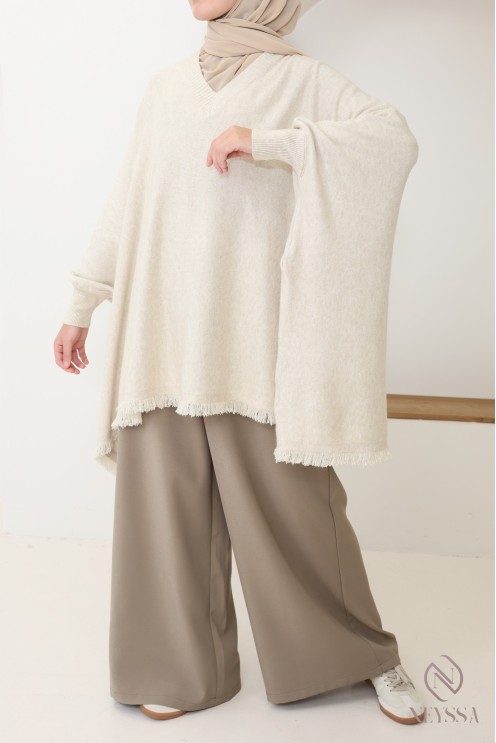 Strickpullover mit Fransen und V-Ausschnitt, Schmetterlingsschnitt