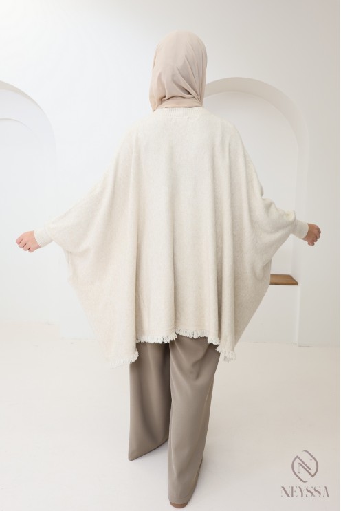 Pull maille à franges col V, coupe papillon extra ample