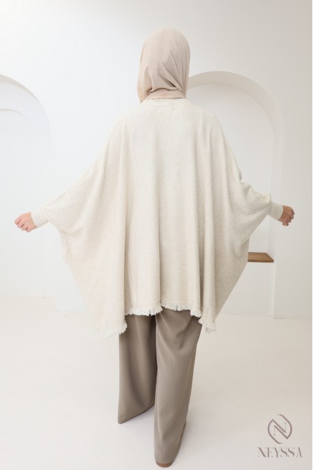 Pull maille à franges col V, coupe papillon extra ample