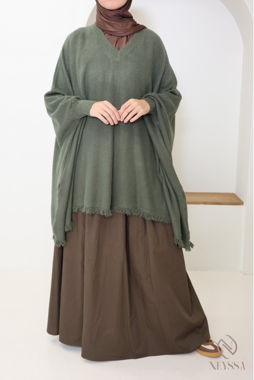 Strickpullover mit Fransen und V-Ausschnitt, Schmetterlingsschnitt