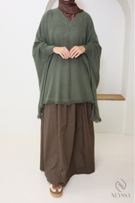 Strickpullover mit Fransen und V-Ausschnitt, Schmetterlingsschnitt