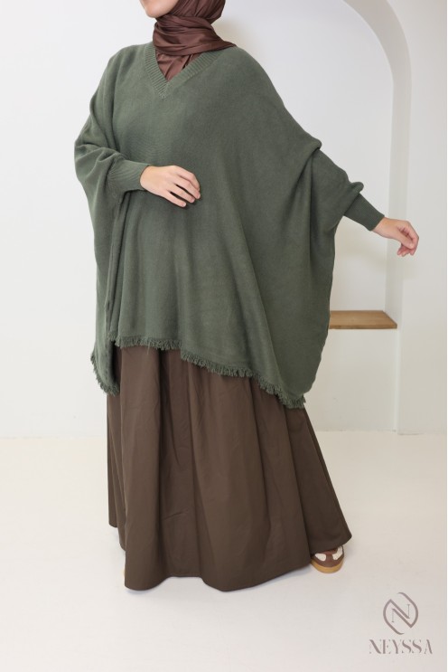 Strickpullover mit Fransen und V-Ausschnitt, Schmetterlingsschnitt