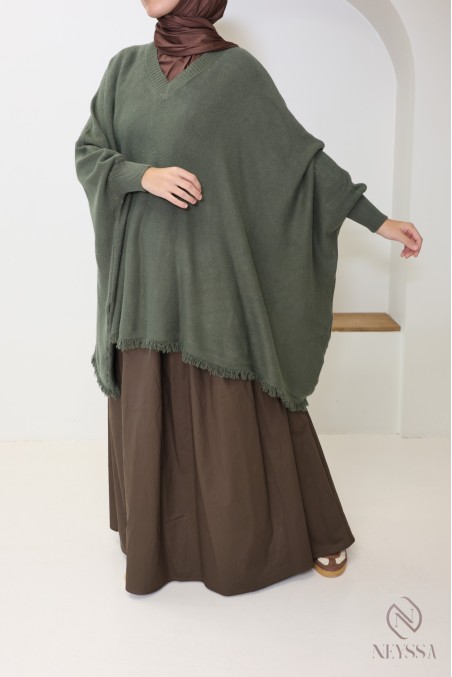 V-neck fringed knit sweater, extra loose butterfly cut