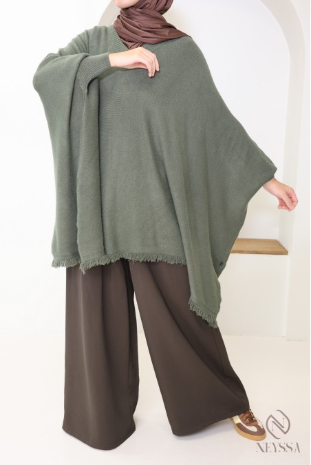 V-neck fringed knit sweater, extra loose butterfly cut