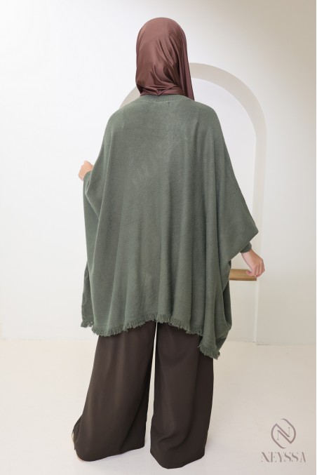 V-neck fringed knit sweater, extra loose butterfly cut