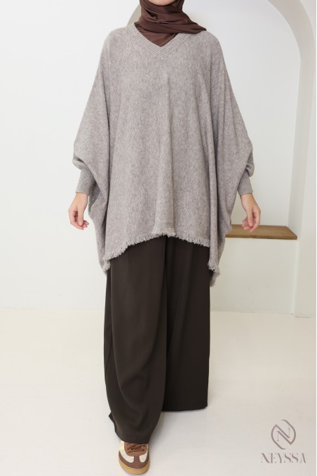 Pull maille à franges col V, coupe papillon extra ample