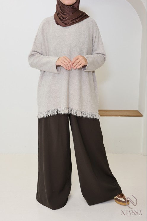 Trendiger Damen-Strickpullover mit lockerer Passform und Fransen