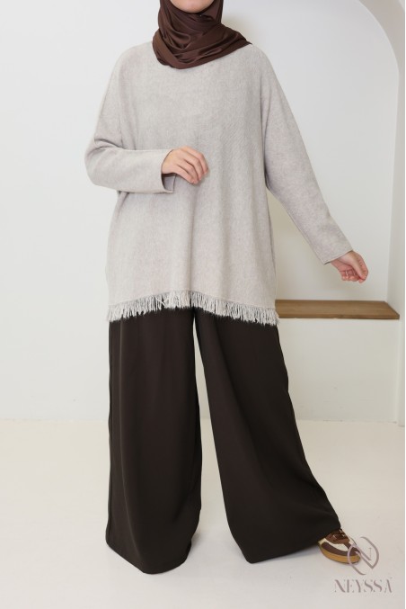 Pull en maille coupe ample avec franges pour femme tendance