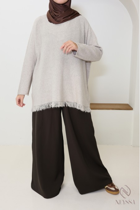 Pull en maille coupe ample avec franges pour femme tendance