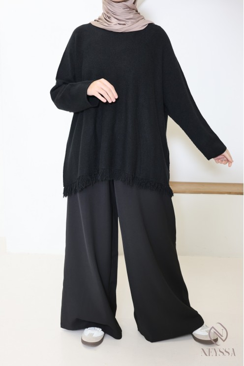 Pull en maille coupe ample avec franges pour femme tendance
