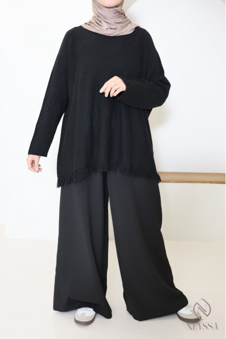 Pull en maille coupe ample avec franges pour femme tendance