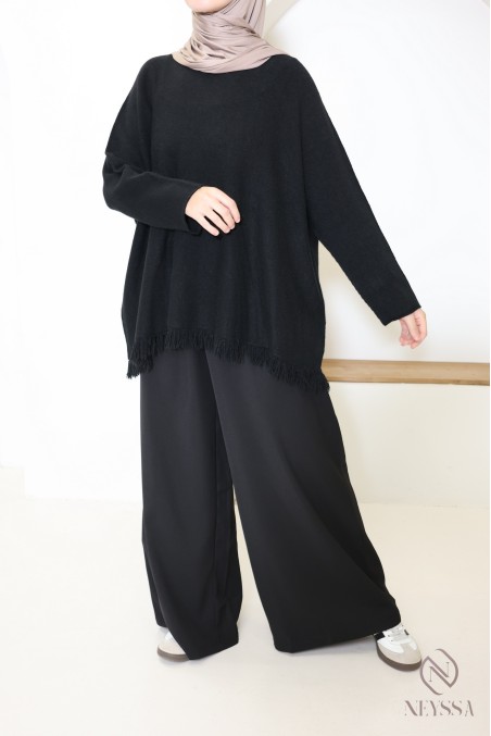 Pull en maille coupe ample avec franges pour femme tendance