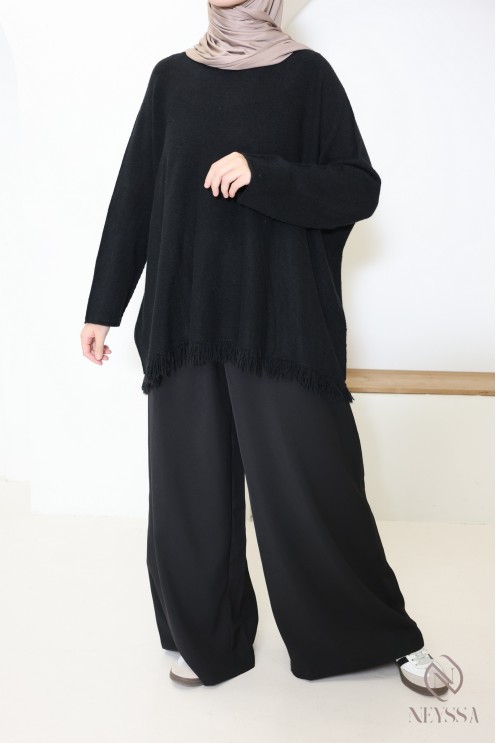 Pull en maille coupe ample avec franges pour femme tendance