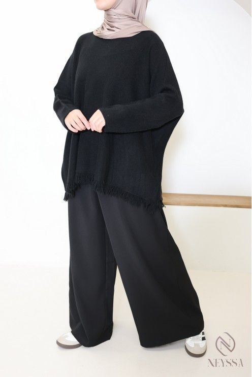 Pull en maille coupe ample avec franges pour femme tendance