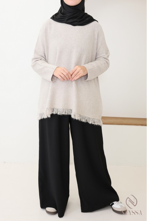 Pull en maille coupe ample avec franges pour femme tendance