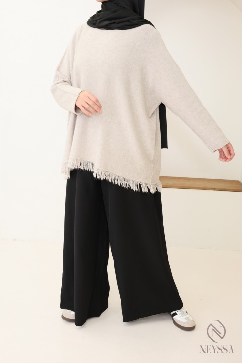 Trendiger Damen-Strickpullover mit lockerer Passform und Fransen